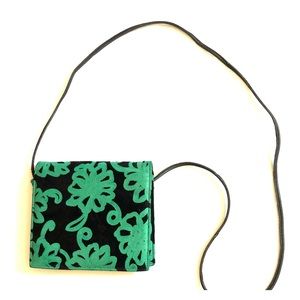 Small suede handbag with 24” leather strap